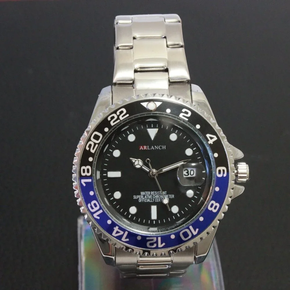 Men's Diver Style Watch Batman Bezel Stainless Bracelet 40mm